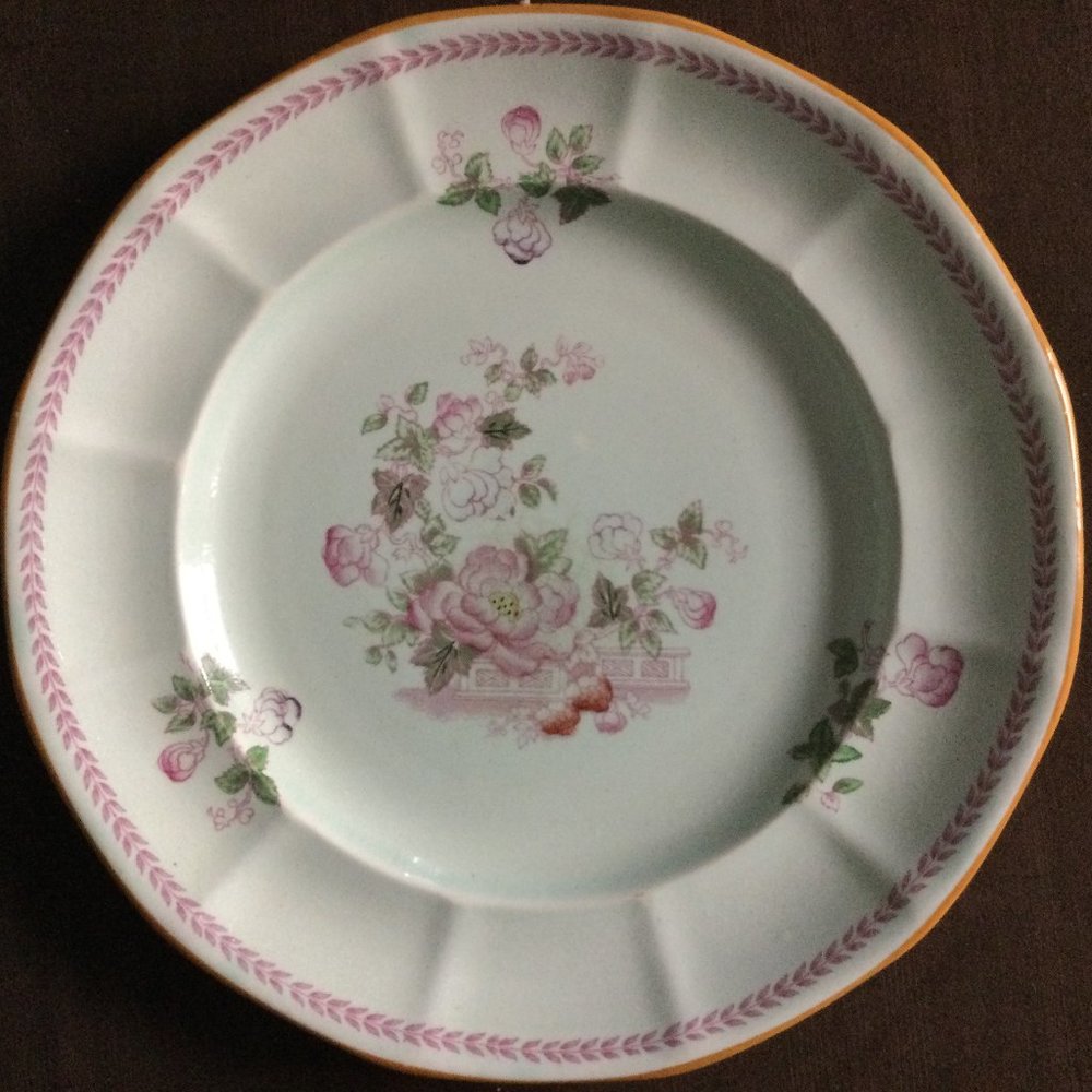 Vintage Adams England Calyx Ware dinner plate pink flowers celadon